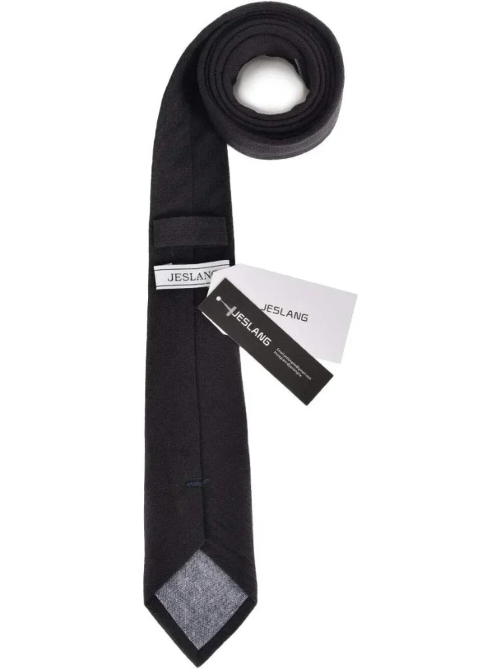 Men's Black Solid Heather Cotton Linen Textured Formal Slim Necktie For Business